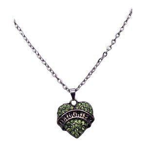 Imitation Green Peridot Daughter Cubic Zirconia Heart Necklace Gift Box